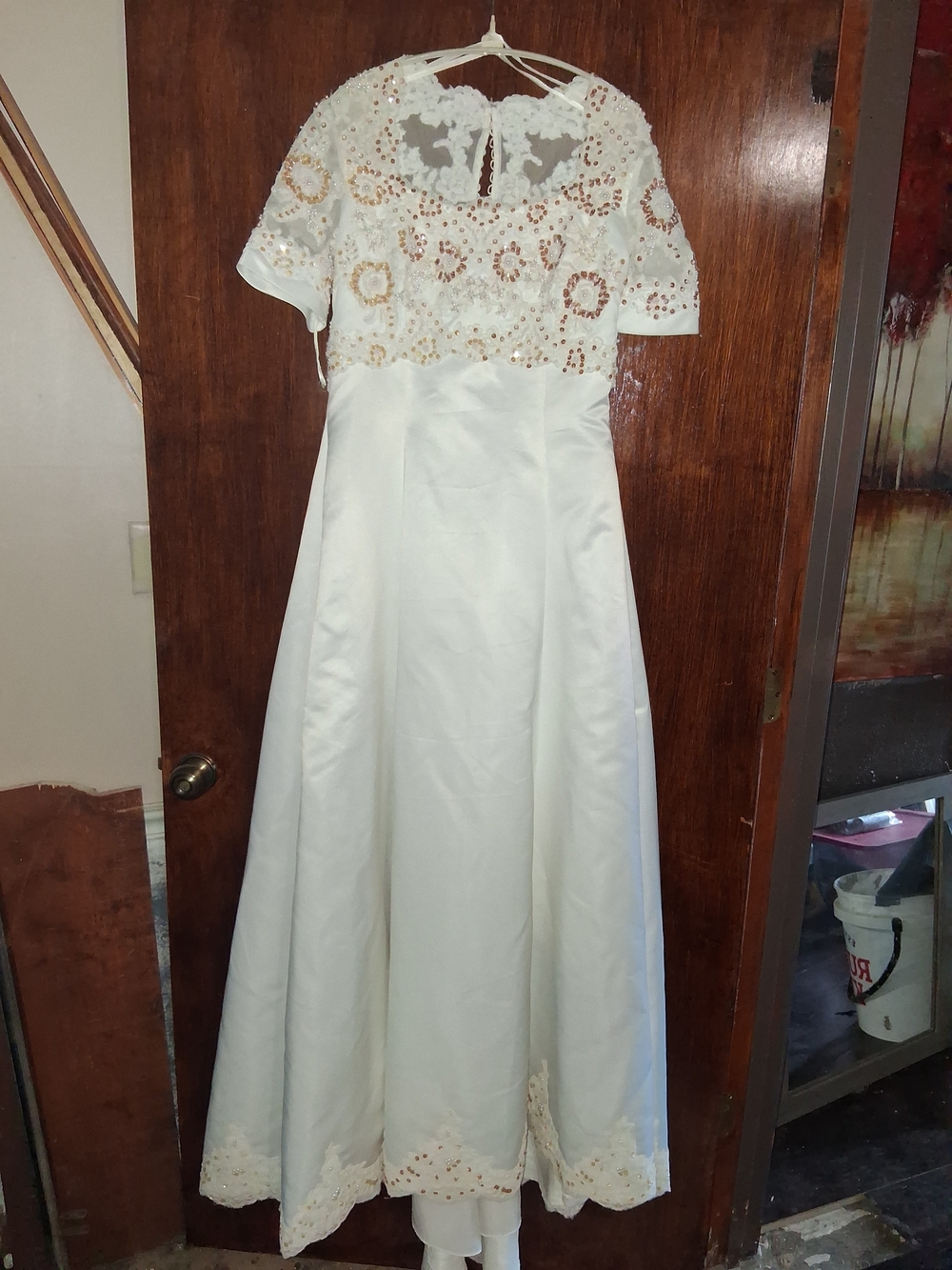 Alfred Angelo Vintage Ivory Lace Bodice Formal Wedding Dress